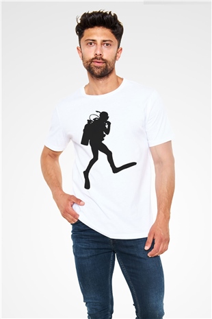 Dalgıç Beyaz Unisex Tişört T-Shirt - TişörtFabrikası