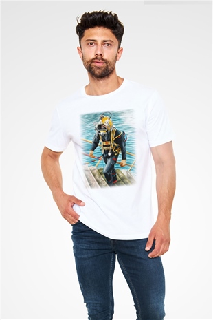 Dalgıç Beyaz Unisex Tişört T-Shirt - TişörtFabrikası