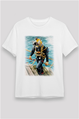 Dalgıç Beyaz Unisex Tişört T-Shirt - TişörtFabrikası