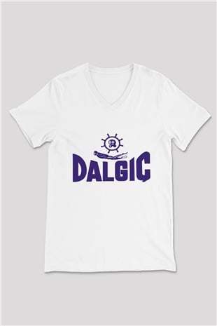 Dalgıç Beyaz Unisex V Yaka Tişört T-Shirt