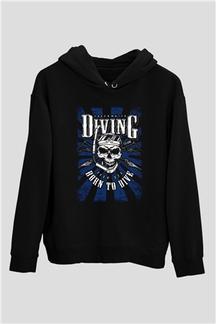 Dalgıç Siyah Unisex Kapüşonlu Sweatshirt