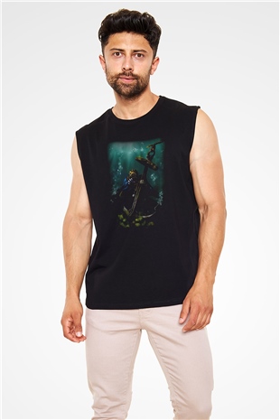 Dalgıç Siyah Unisex Kolsuz Tişört