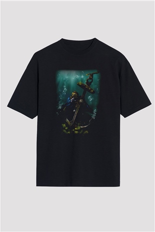 Dalgıç Siyah Unisex Oversize Tişört T-Shirt