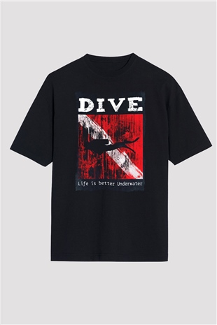 Dalgıç Siyah Oversize Tişört Oversize T-shirt - TişörtFabrikası