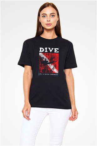 Dalgıç Siyah Unisex Tişört T-Shirt - TişörtFabrikası