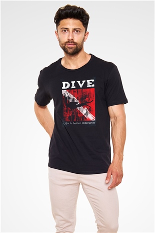 Dalgıç Siyah Unisex Tişört T-Shirt - TişörtFabrikası