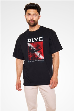 Dalgıç Siyah Oversize Tişört Oversize T-shirt - TişörtFabrikası