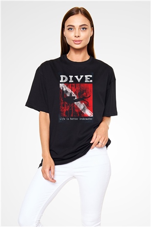 Dalgıç Siyah Oversize Tişört Oversize T-shirt - TişörtFabrikası