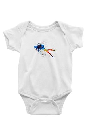 Dalgıçlık Baskılı Beyaz Bebek Body - Zıbın