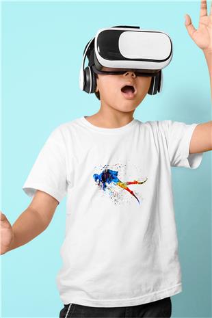 Dalgıçlık Baskılı Unisex Beyaz Çocuk Tişört - Tshirt