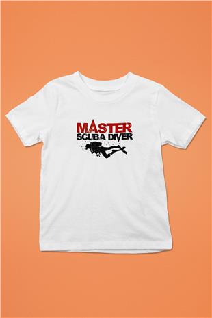 Dalgıçlık Baskılı Unisex Beyaz Çocuk Tişört - Tshirt
