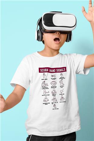 Dalgıçlık Baskılı Unisex Beyaz Çocuk Tişört - Tshirt