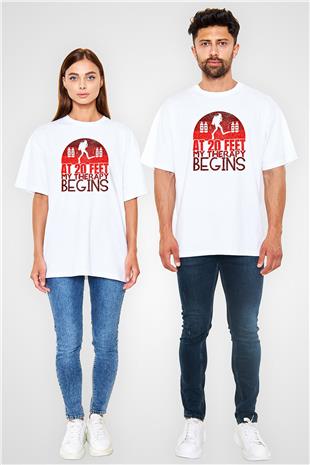 Dalgıçlık Baskılı Unisex Beyaz Oversize Tişört - Tshirt