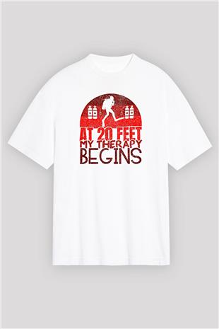 Dalgıçlık Baskılı Unisex Beyaz Oversize Tişört - Tshirt
