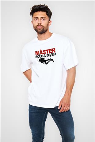 Dalgıçlık Baskılı Unisex Beyaz Oversize Tişört - Tshirt