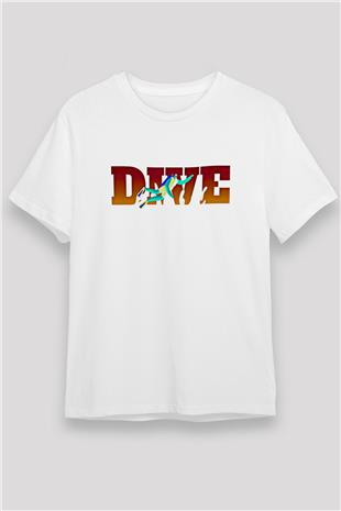 Dalgıçlık Baskılı Unisex Beyaz Tişört - Tshirt