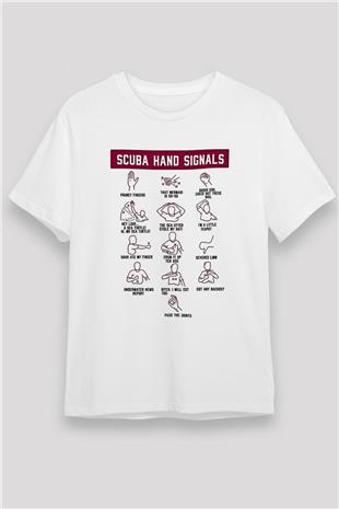 Dalgıçlık Baskılı Unisex Beyaz Tişört - Tshirt