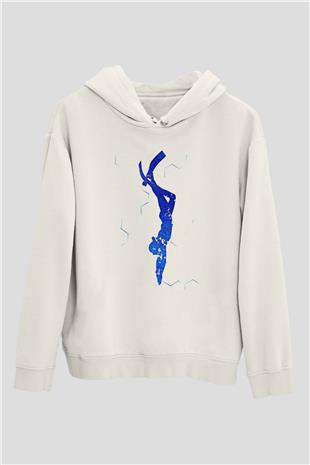 Dalgıçlık Baskılı Unisex Ekru Hoodie