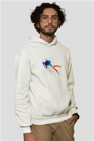 Dalgıçlık Baskılı Unisex Ekru Hoodie