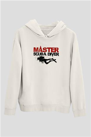 Dalgıçlık Baskılı Unisex Ekru Hoodie