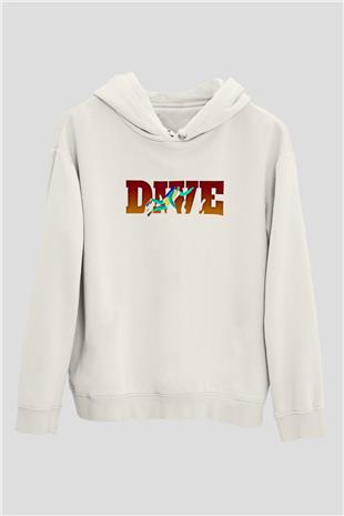 Dalgıçlık Baskılı Unisex Ekru Hoodie