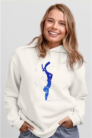 Dalgıçlık Baskılı Unisex Ekru Hoodie