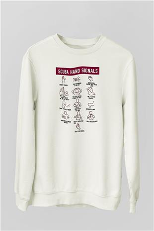 Dalgıçlık Baskılı Unisex Ekru Sweatshirt