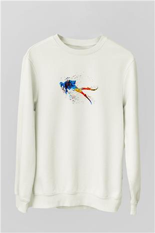 Dalgıçlık Baskılı Unisex Ekru Sweatshirt
