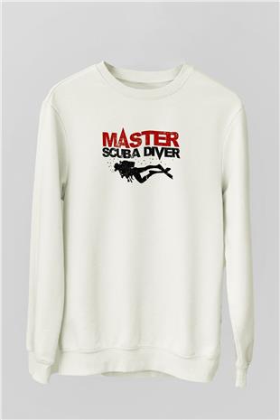 Dalgıçlık Baskılı Unisex Ekru Sweatshirt