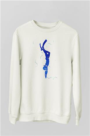 Dalgıçlık Baskılı Unisex Ekru Sweatshirt