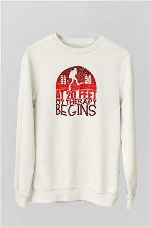 Dalgıçlık Baskılı Unisex Ekru Sweatshirt