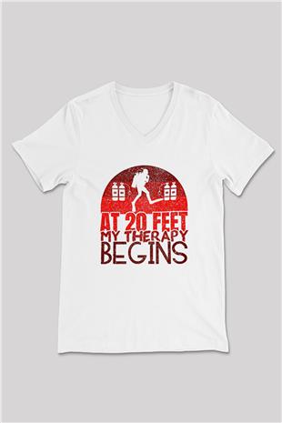 Dalgıçlık Baskılı Unisex V Yaka Tişört - Tshirt