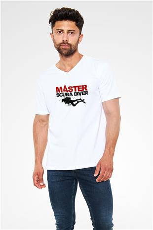 Dalgıçlık Baskılı Unisex V Yaka Tişört - Tshirt