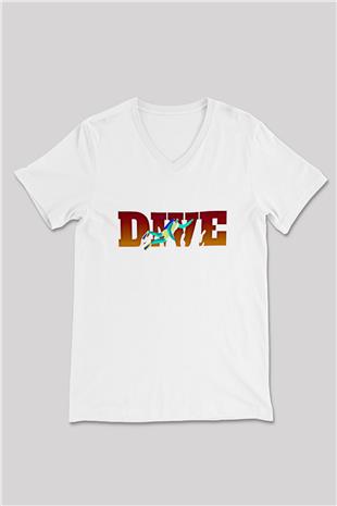 Dalgıçlık Baskılı Unisex V Yaka Tişört - Tshirt