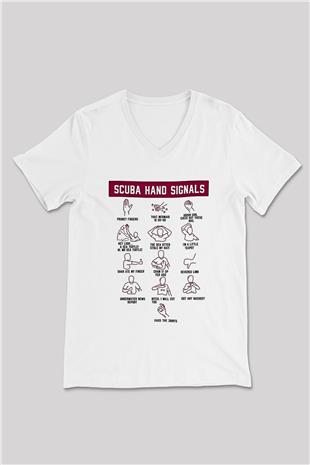 Dalgıçlık Baskılı Unisex V Yaka Tişört - Tshirt