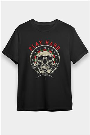 Dart Baskılı Unisex Siyah Tişört - Tshirt
