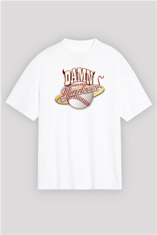 Damn Yankees Beyaz Oversize Tişört Oversize T-shirt - TişörtFabrikası