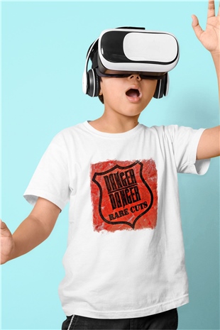 Danger Danger Baskılı Unisex Beyaz Çocuk Tişört