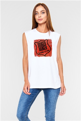 Danger Danger Baskılı Unisex Beyaz Kolsuz Tişört
