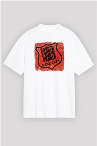 Danger Danger Baskılı Unisex Beyaz Oversize Tişört