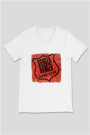 Danger Danger Baskılı Unisex Beyaz V Yaka Tişört