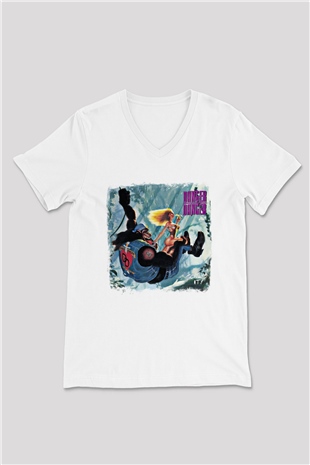 Danger Danger Baskılı Unisex Beyaz V Yaka Tişört