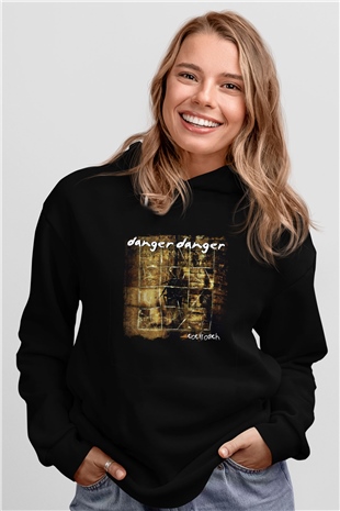 Danger Danger Baskılı Unisex Siyah Hoodie