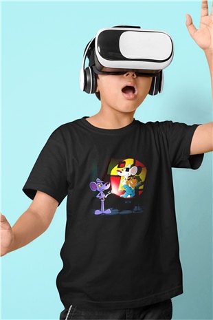 Danger Mouse Baskılı Siyah Unisex Çocuk Tişört