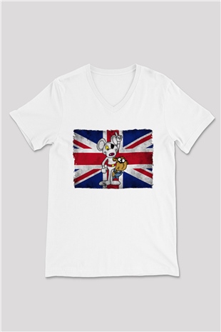 Danger Mouse Beyaz Unisex V Yaka Tişört