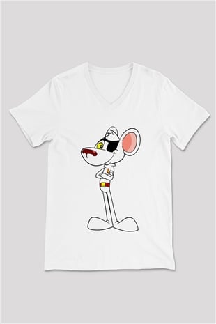 Danger Mouse Beyaz Unisex V Yaka Tişört