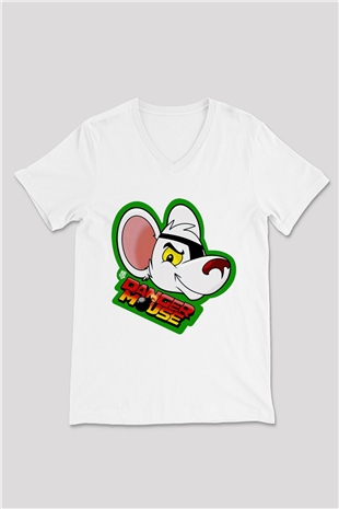 Danger Mouse Beyaz Unisex V Yaka Tişört