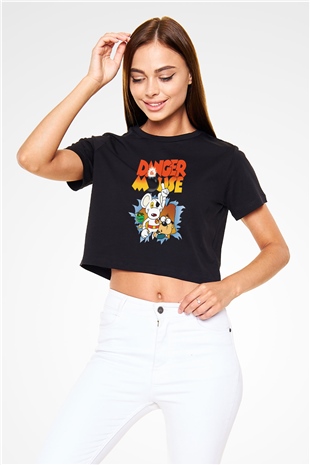 Danger Mouse Siyah   Crop Top Tişört