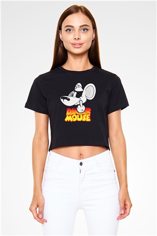 Danger Mouse Siyah   Crop Top Tişört