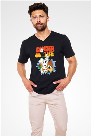 Danger Mouse Siyah Unisex  V Yaka Tişört